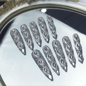 GGddsha Queen Of Haute Style Full Diamond Long AlmondPress On Nails PMMA Acrylic Handmade Nails Full Deluxe 3DCrystal Fake Nails,Glacial Empress (Option: M)