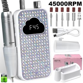 Professional Rechargeable Nail Drill Machine - 45000RPM Glitter Portable Cordless Nail Drill, Electric Nail File Kits With Bits & Base Easy Use E (Option: White)
