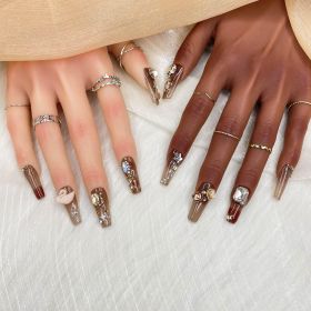 GGDDSHA Press On Nails Short, No Fade Out Fake NailsSeamless Fit Soft Gel Glue On Nails Charms For WomenHandmade Nail Art Manicure Gradient,Hazel (Option: M)