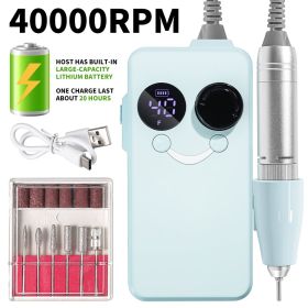 40000RPM Nail Drill Professional Cordless Electric Nail Drill Machine Rechargeable Portable Acrylic Gel Grinder Tools With 6 Bits And Sanding Ban (Option: Blue)